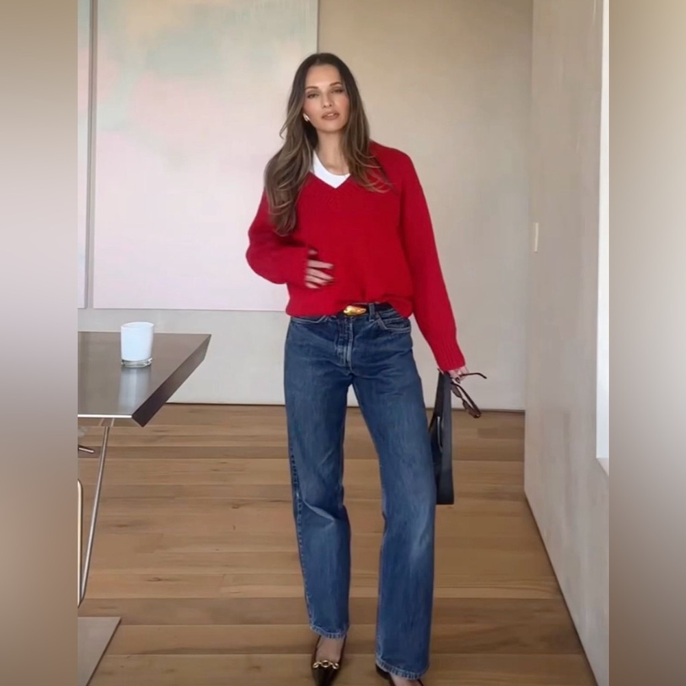 NWOT J. Crew Red 100% cotton V-Neck Sweater